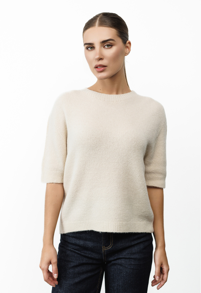 Short sleeve alpaca sweater beige