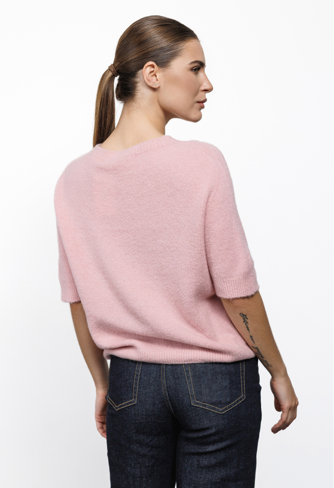 Short sleeve alpaca sweater, dusty pink 2