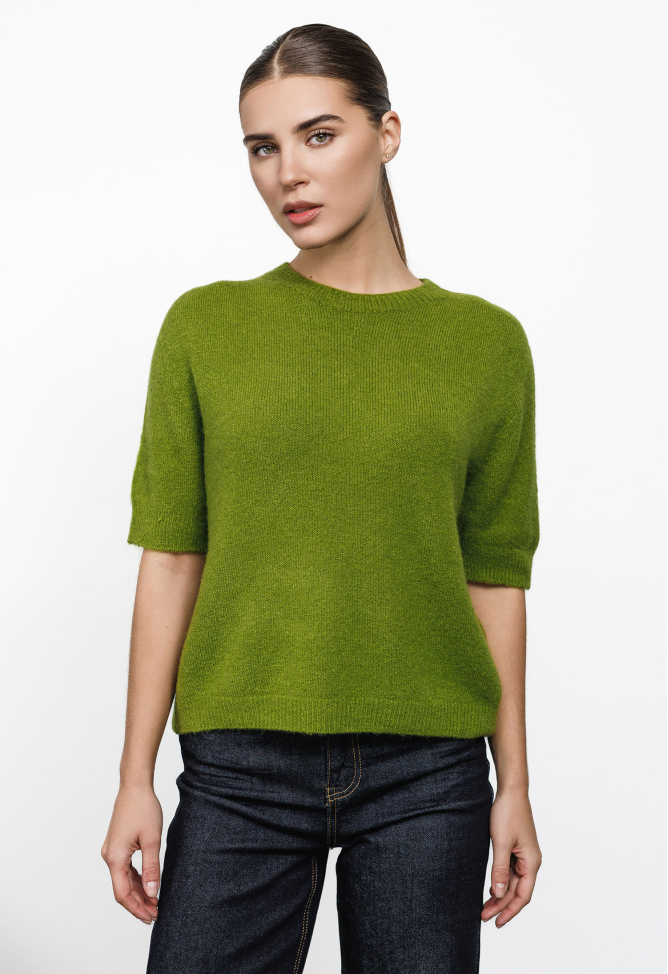 Short sleeve alpaca sweater olive