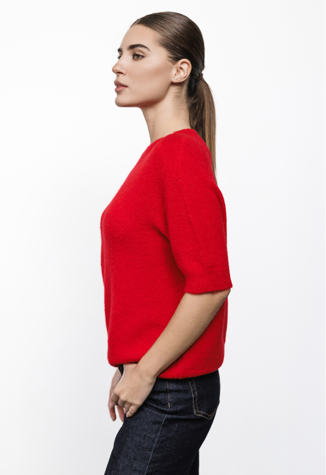 Short sleeve alpaca sweater red 2