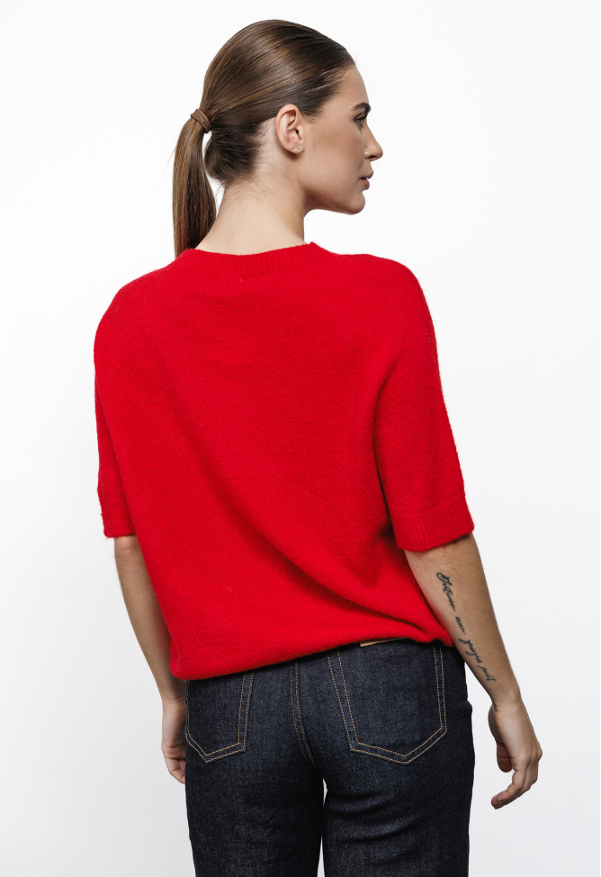 Short sleeve alpaca sweater red 3