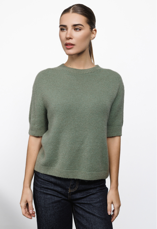 Alpaca sweater short sleeve sage