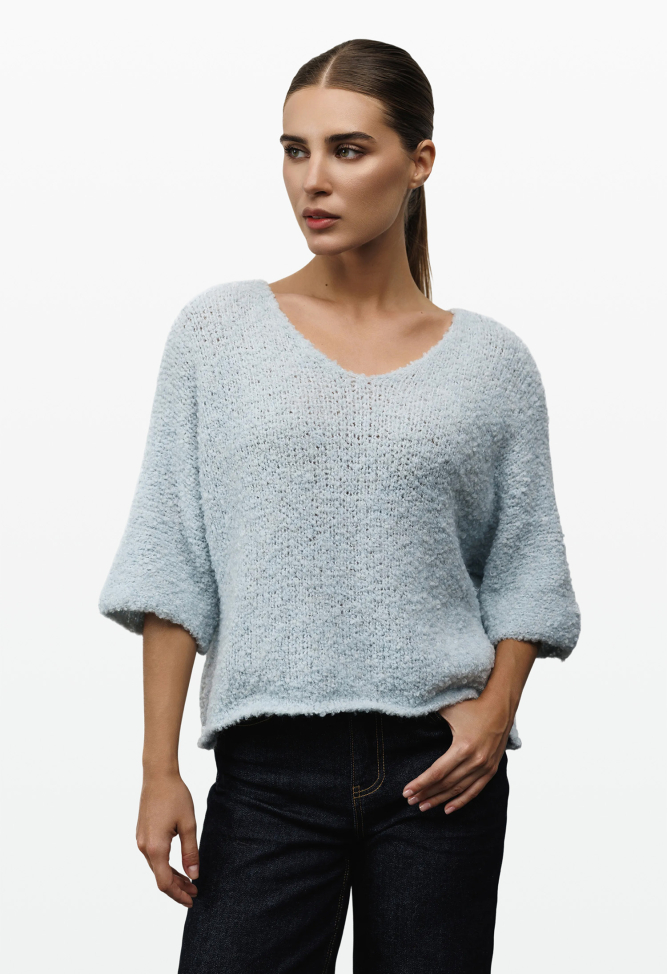Short sleeve boucle spiderweb sweater, blue 0