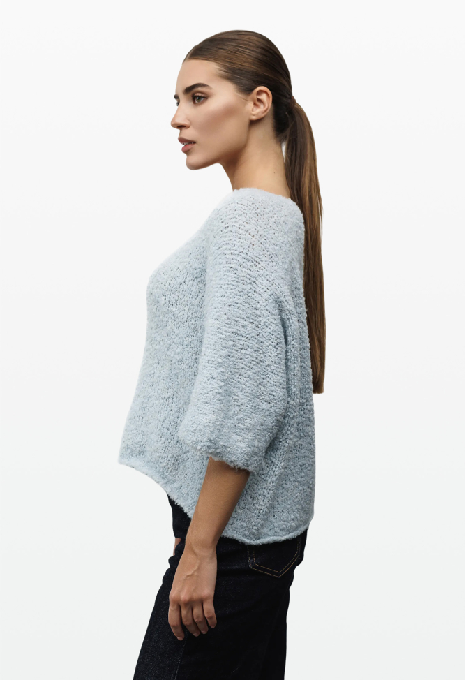 Short sleeve boucle spiderweb sweater, blue 2