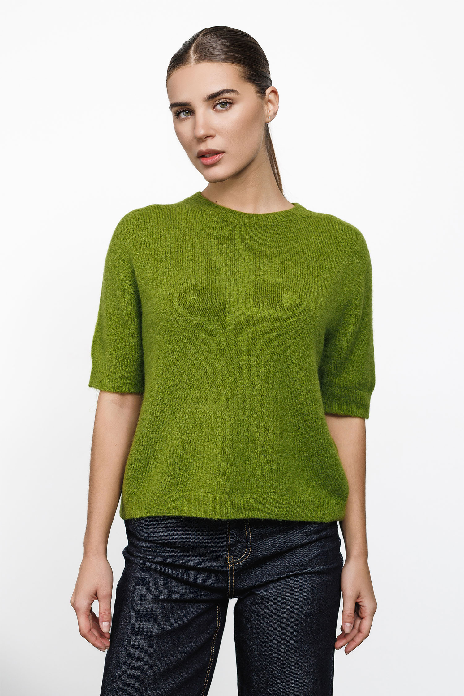 Short sleeve alpaca sweater olive
